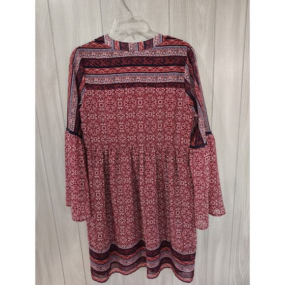 Suzanne Betro Women's Boho Tassled Tunic Dress Size S Floral Bell Sleeve - Picture 3 of 7